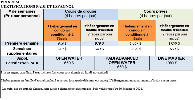 Certification Padi Espagnol Equateur