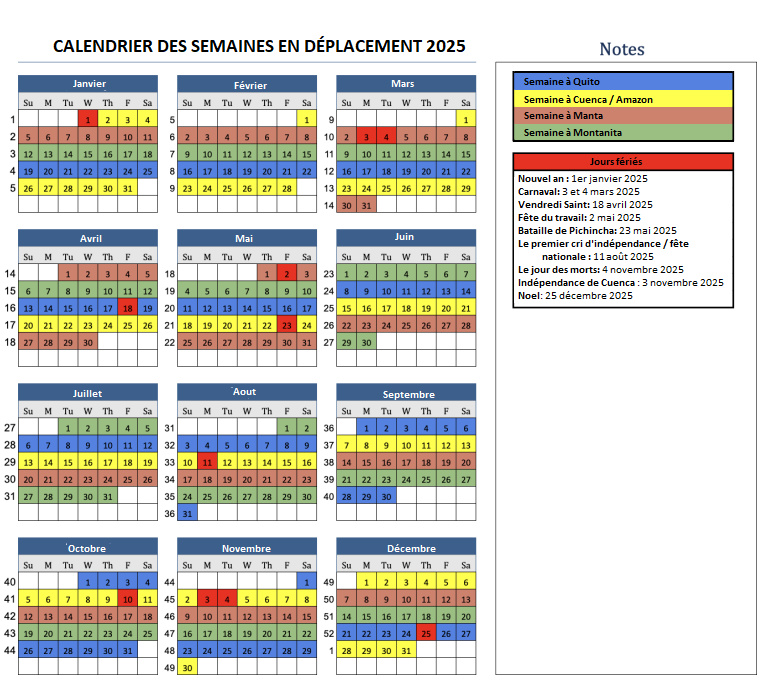 Calendrier 2025 classes Montanita